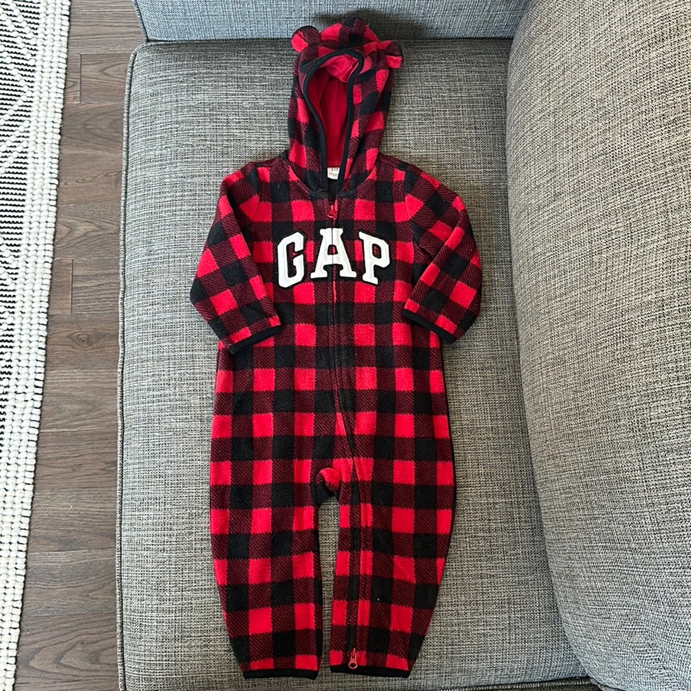 Like new - Gap fleece bufffalo plaid overall 12-18 months